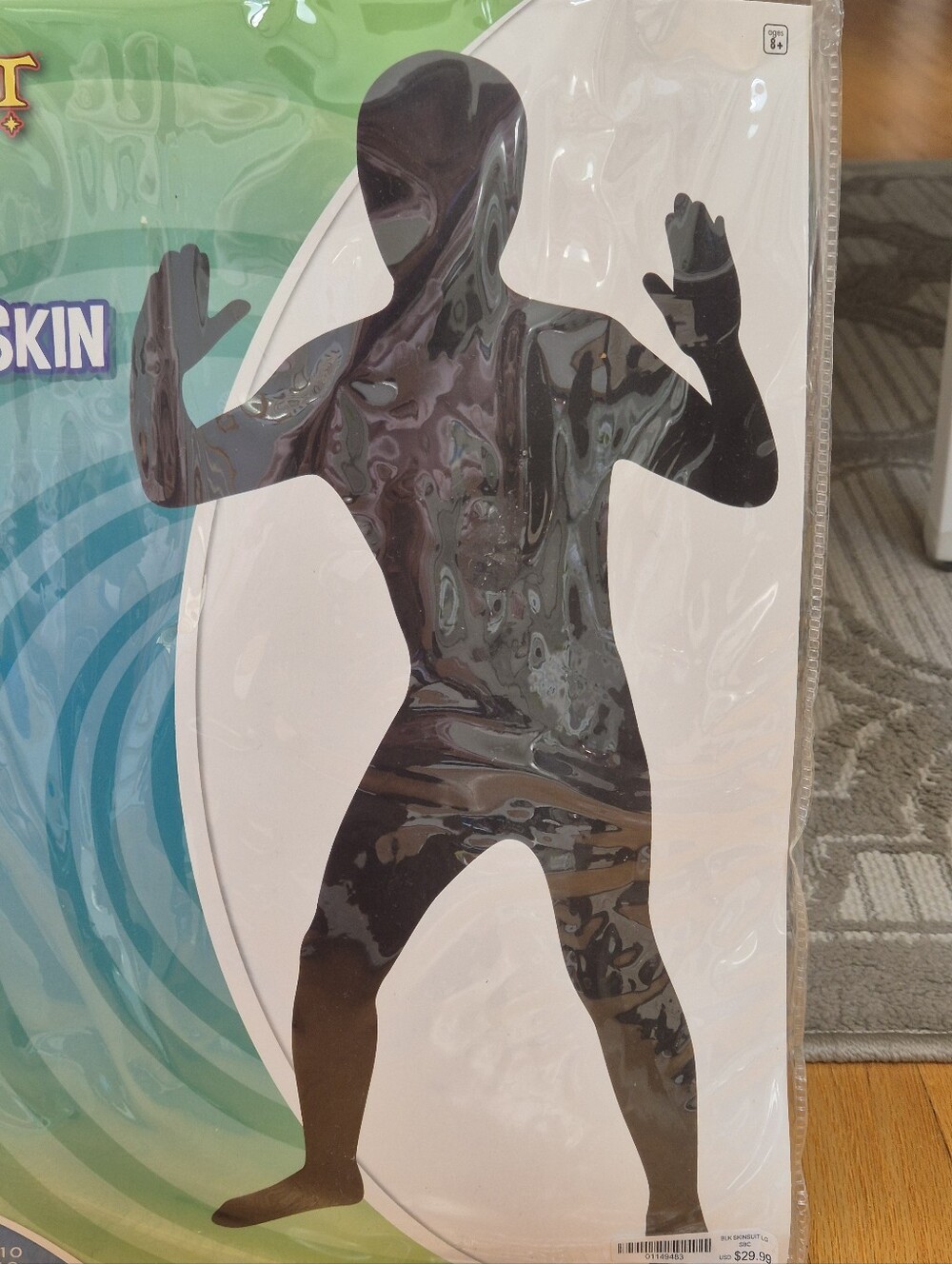 Spirit Halloween Kids Black Super Skins Skin Suit Costume - Size Large (10-12)